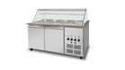 SNACK-Line Bain-Marie Theke 4x GN1/1, Granit rosa-grau, 153x82x85,5 Glasaufbau Klarglas mit Zwischenablage, H=496mm