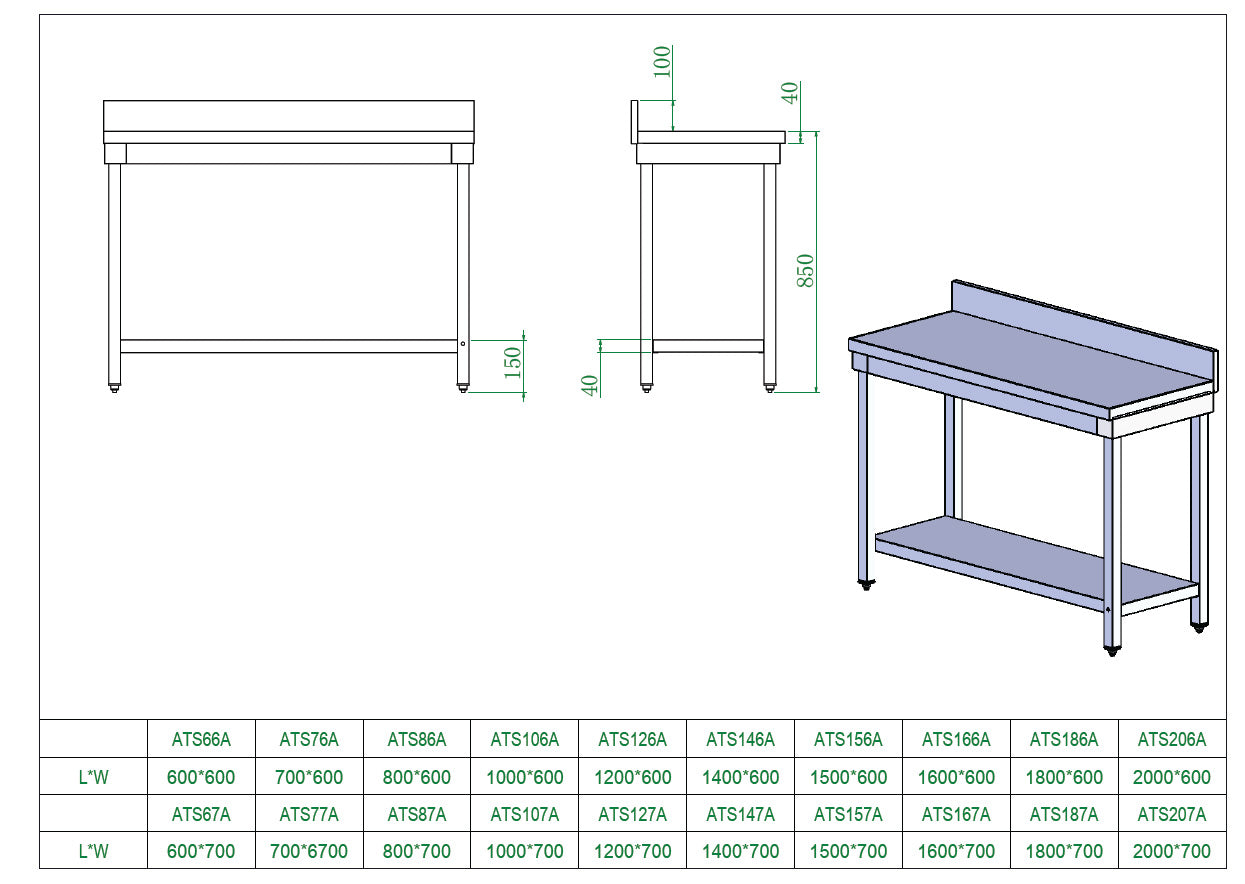 Stainless steel worktable, with upstand, 70 x 70 - Image 6