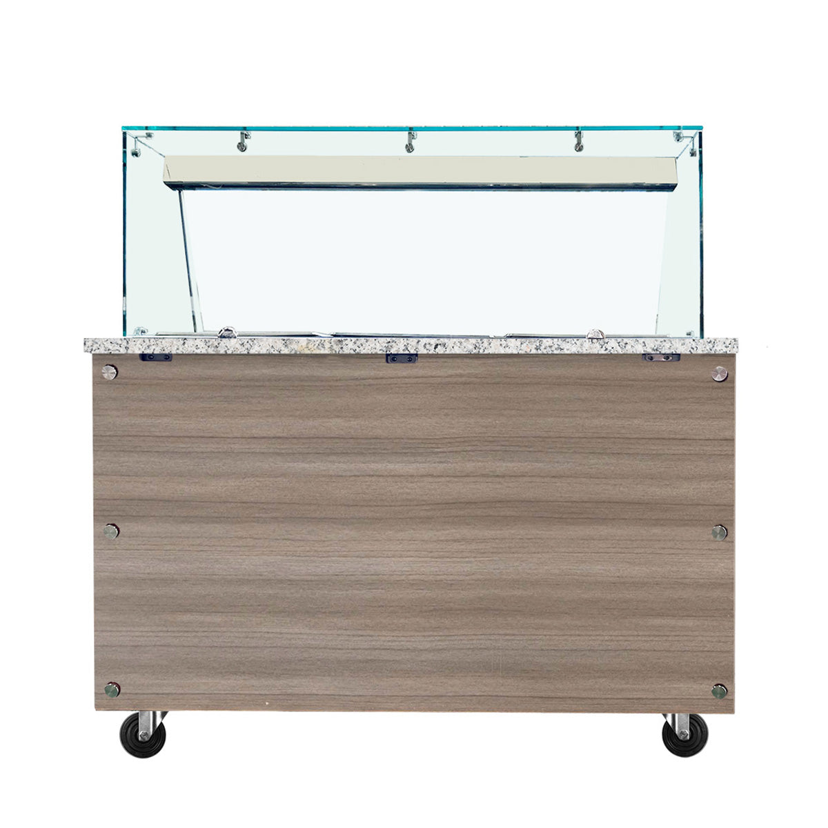 SNACK-Line Bain-Marie Theke 3x GN1/1, Granit rosa-grau, 123x82x85,5 Glasaufbau Klarglas mit Zwischenablage, H=496mm - Image 2