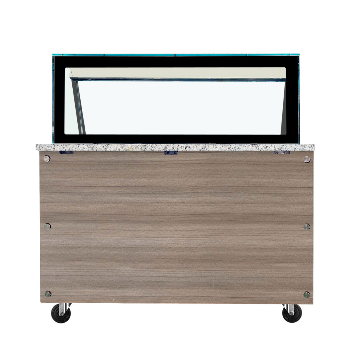 SNACK-Line Bain-Marie Theke 3x GN1/1, Granit rosa-grau, 123x82x85,5 Glasaufbau Klarglas schwarzer Rand, ohne Zwischenablage, H=396mm - Image 2