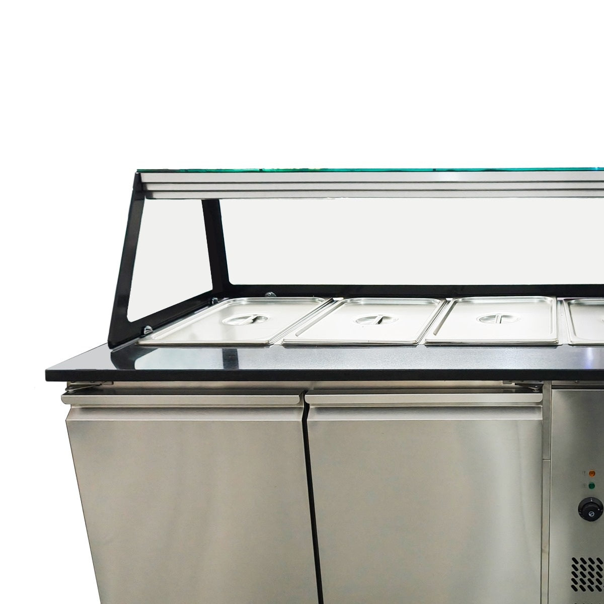 SNACK-Line bain-marie counter 3x GN1/1, Granit Star Galaxy black, 123x82x85.5 Glass superstructure clear glass with clipboard, H=496mm - Image 4