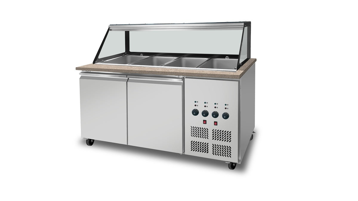 SNACK-Line bain-marie counter 4x GN1/1, granite pink-grey, 153x82x85.5 glass structure clear glass black edge, without clipboard, H=396mm