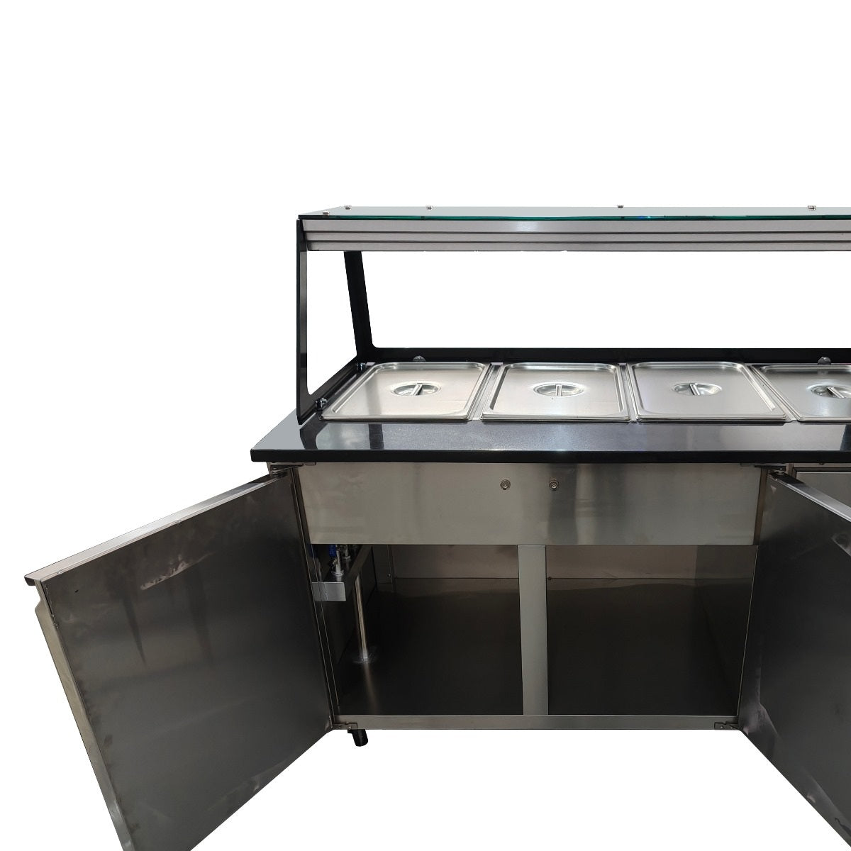 SNACK-Line bain-marie counter 4x GN1/1, granite Star Galaxy black, 153x82x85.5 glass superstructure clear glass without clipboard, H=396mm - Image 3