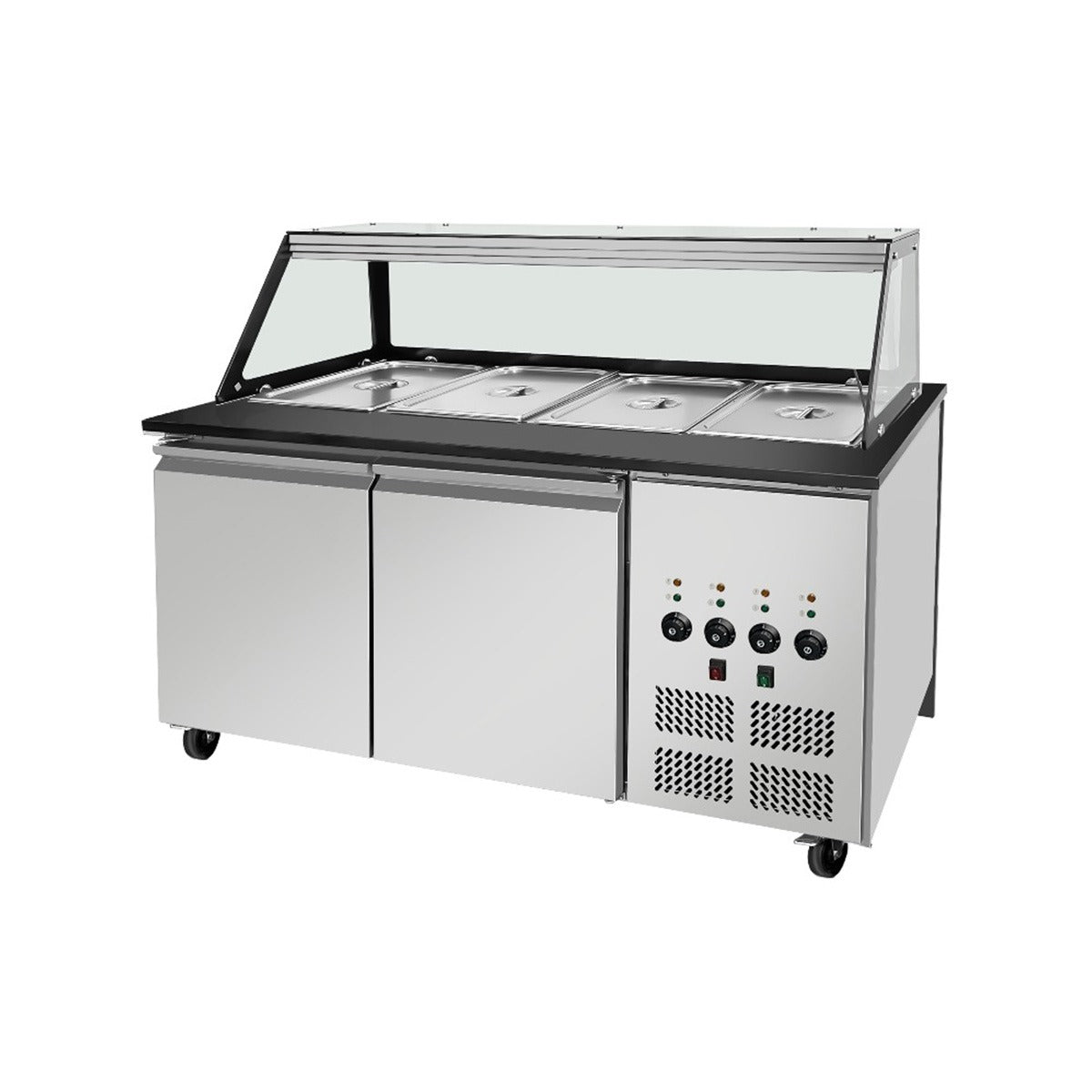 SNACK-Line Bain-Marie Theke 4x GN1/1, Granit Star Galaxy schwarz, 153x82x85,5 Glasaufbau Klarglas schwarzer Rand, ohne Zwischenablage, H=396mm - Image 2