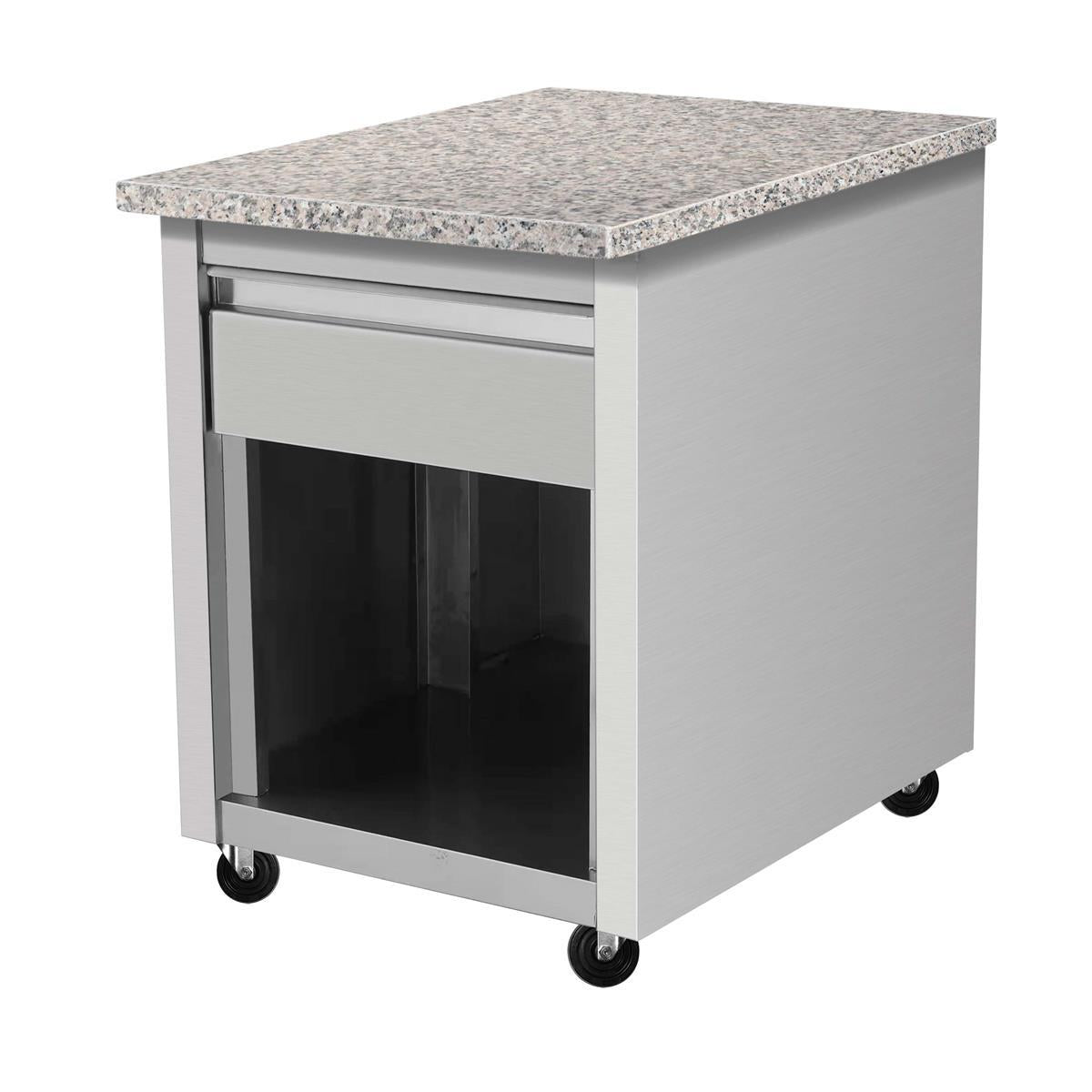 Stainless steel cash desk, pink-grey granite, with wooden cladding, 80 x 82 - Image 2