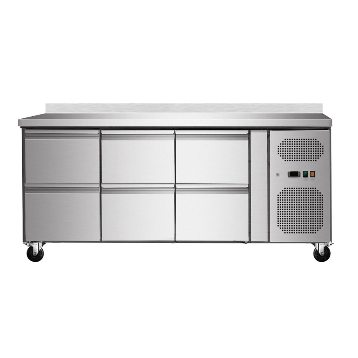 Refrigerated table with 6 drawers, with upstand, convection, 180x70