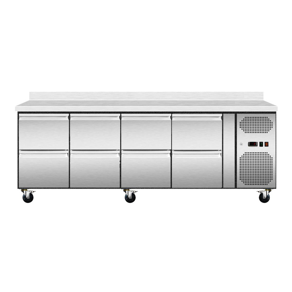 Refrigerated counter with 8 drawers with upstand, convection, 223x70