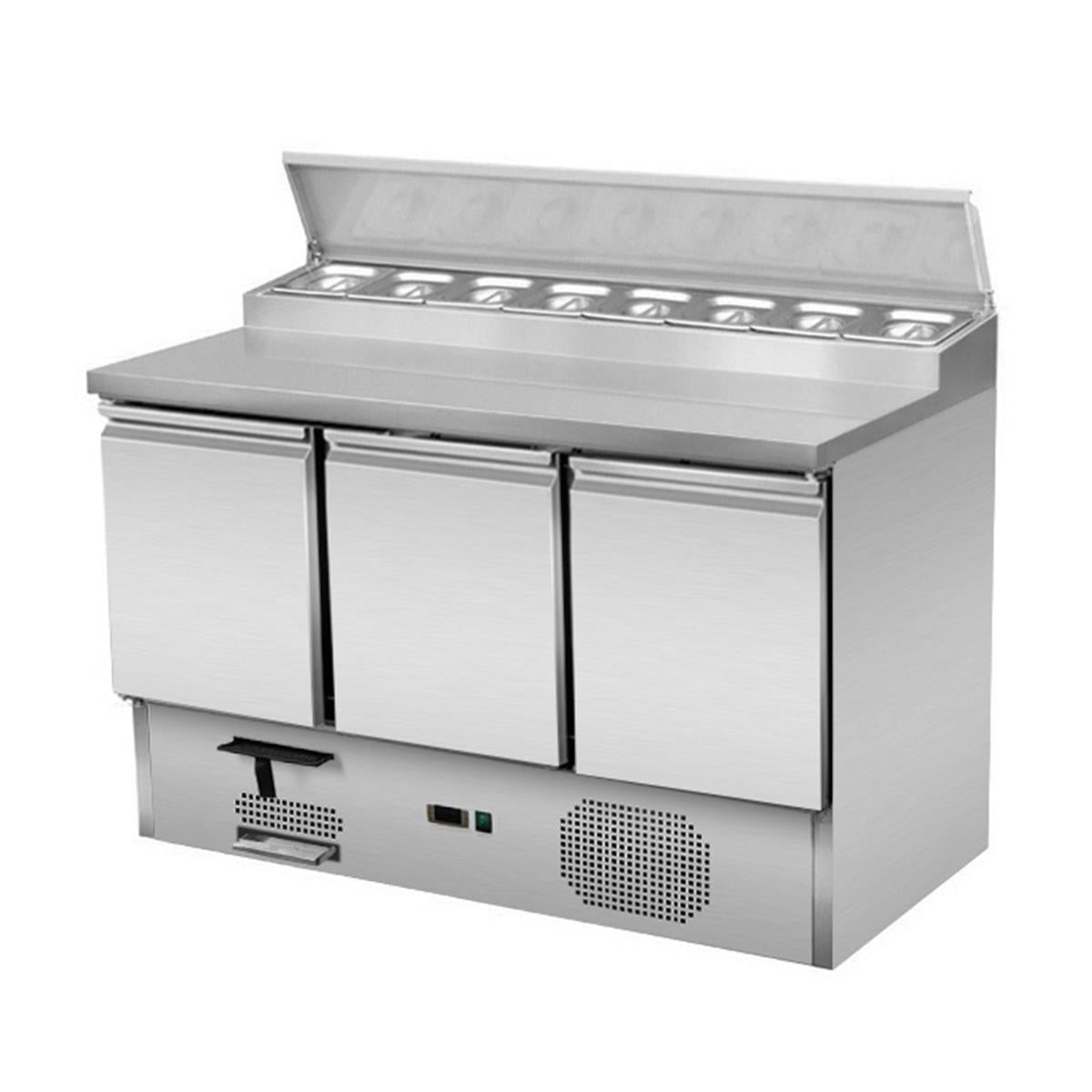 Saladette/preparation table 3 doors, under-counter cooling, 137x70