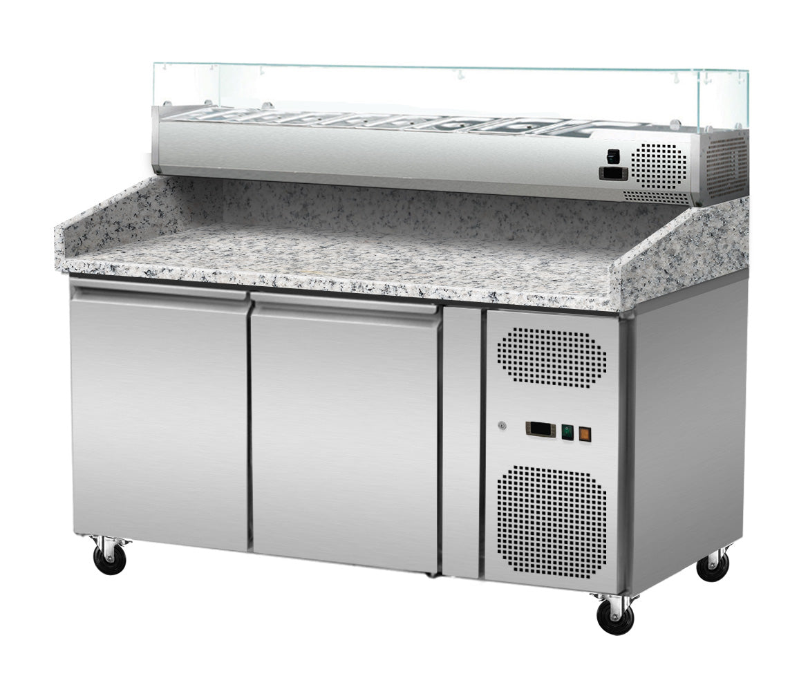 Pizza cooling table, granite pink-grey, 2 doors, 151 x 80 Cooling top GN1/4 with glass - Image 10