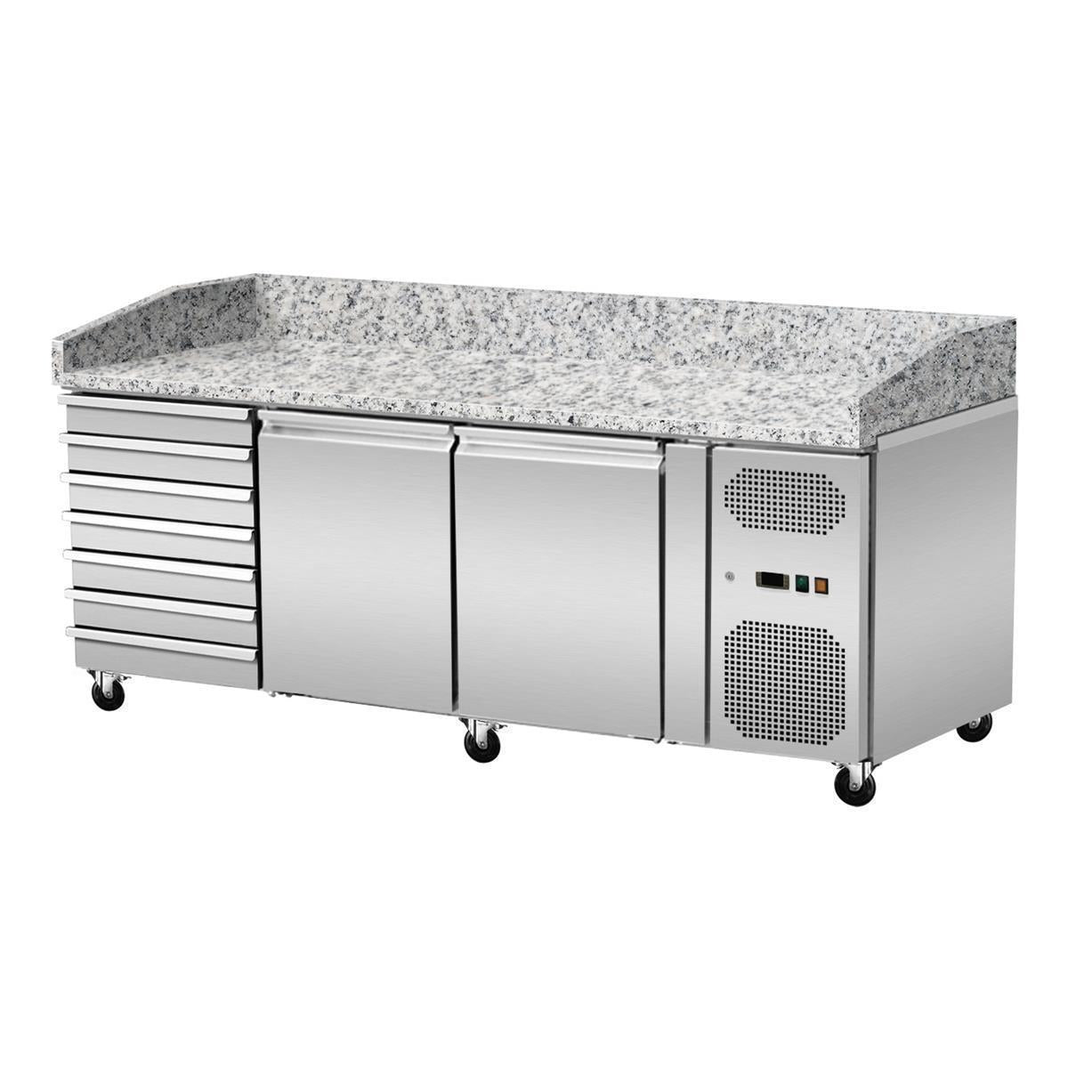 Pizza refrigerated counter, pink-gray granite, 2 doors, 7 unglazed drawers, 203 x 80