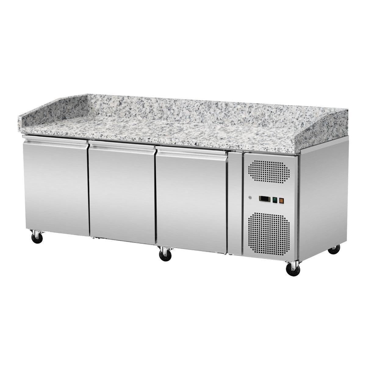 Pizza cooling table, granite pink-grey, 3 doors, 203 x 80 Cooling top GN1/3 with glass - Image 3