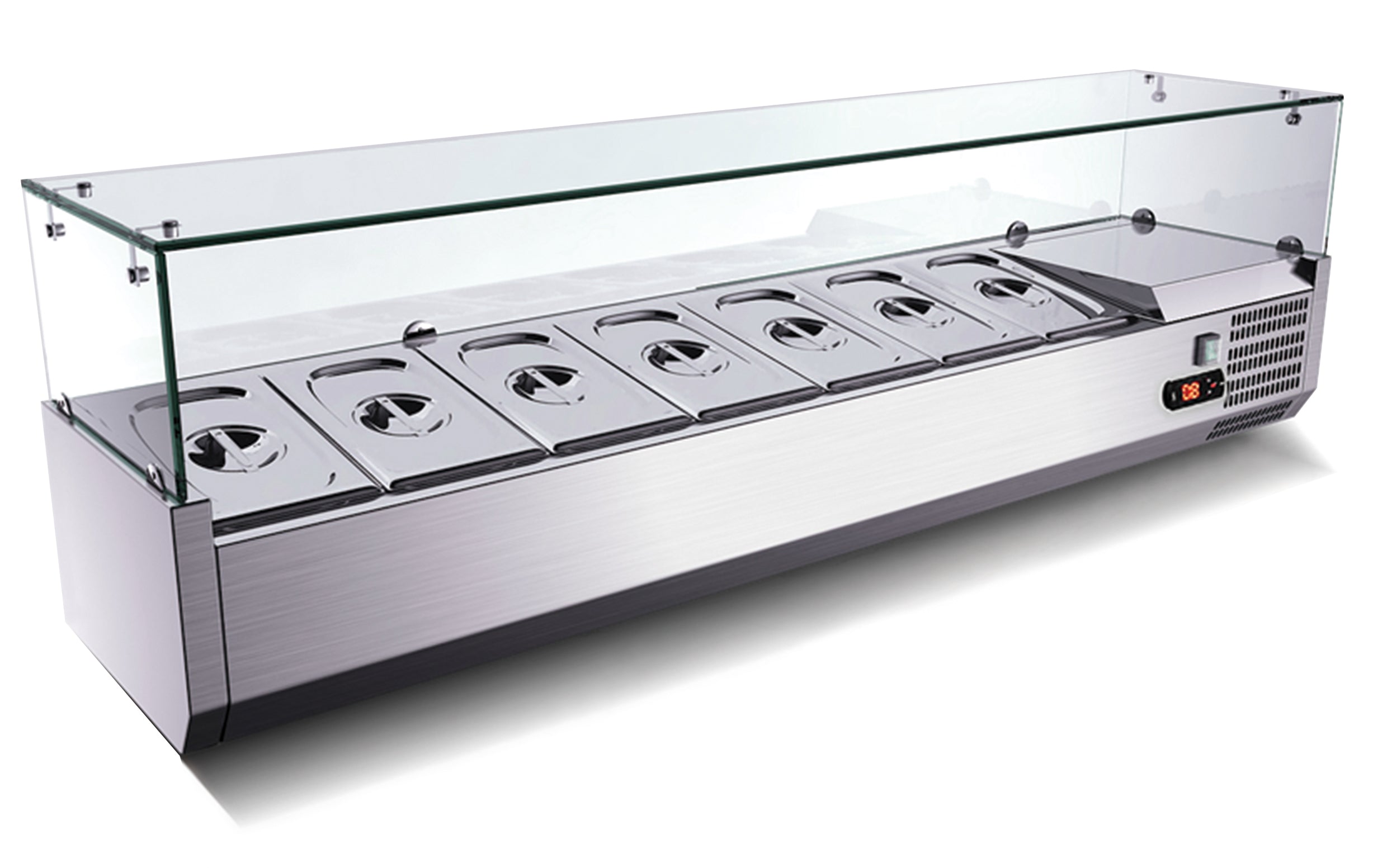 Pizzatisch 3 Türen, mit Unterbaukühlung, 140 x 70 Kühlaufsatz GN1/4 mit Glas - Image 7