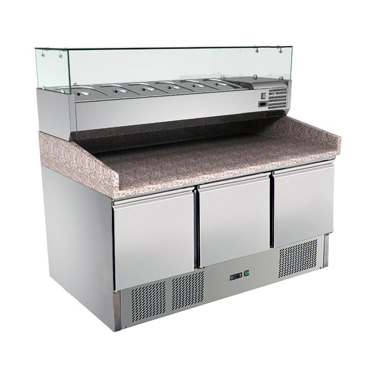 Pizza table 3 doors, with under-counter cooling, 140 x 70 Cooling top GN1/3 with glass - Image 2
