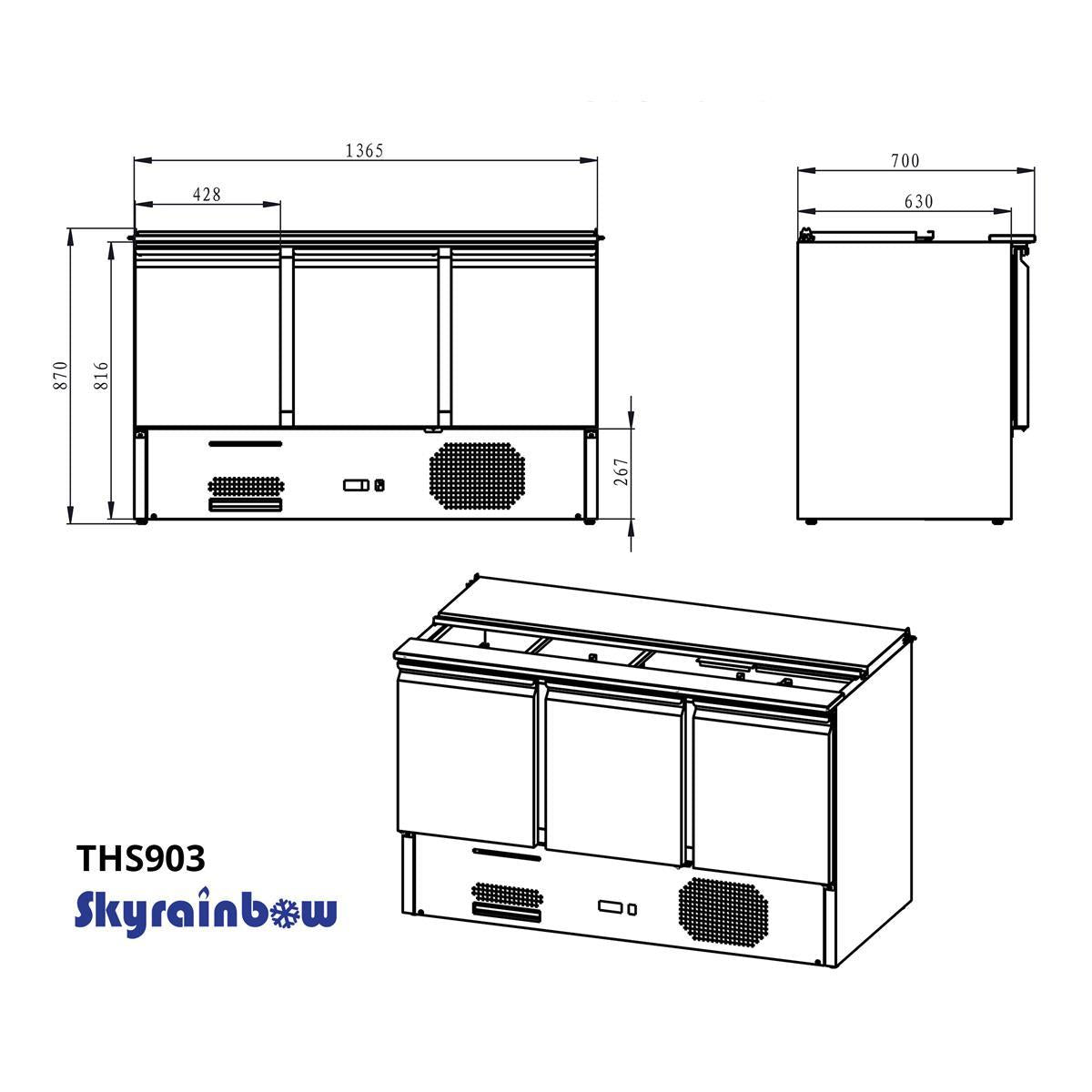Saladette 3 doors, capacity 260 L, 137 x 70, with sliding lid - Image 5