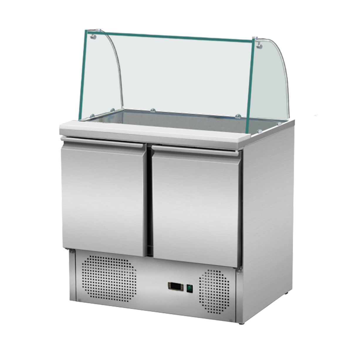 Saladette 2 doors, 90 x 70, curved glass superstructure, clear glass