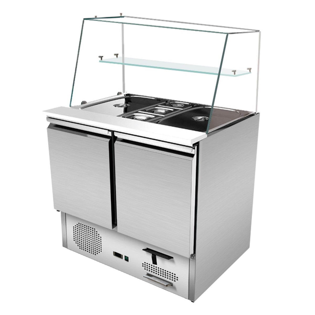 Saladette 2 doors, 90 x 70 straight glass superstructure, clear glass