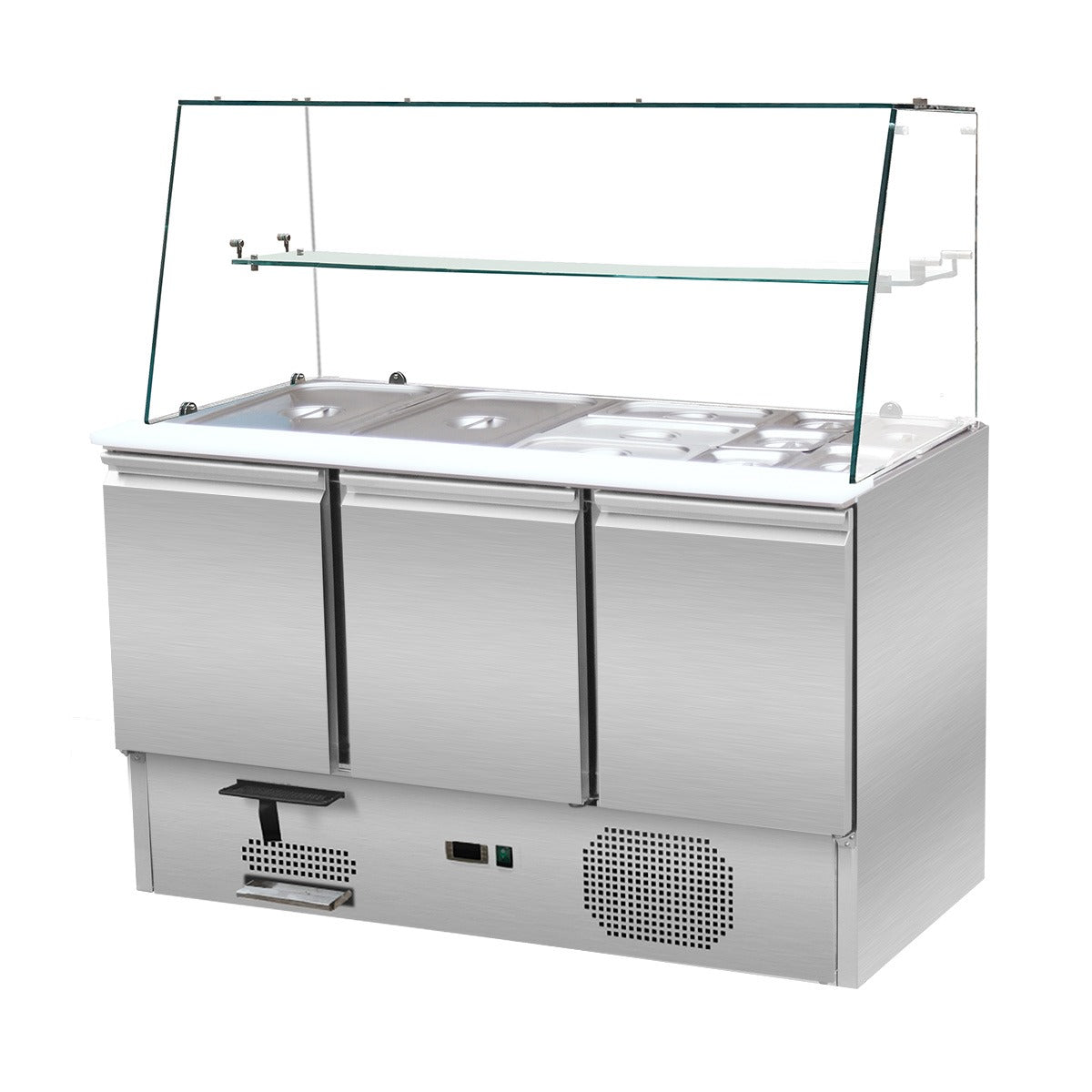 Saladette 3 doors, 137 x 70 straight glass superstructure, clear glass