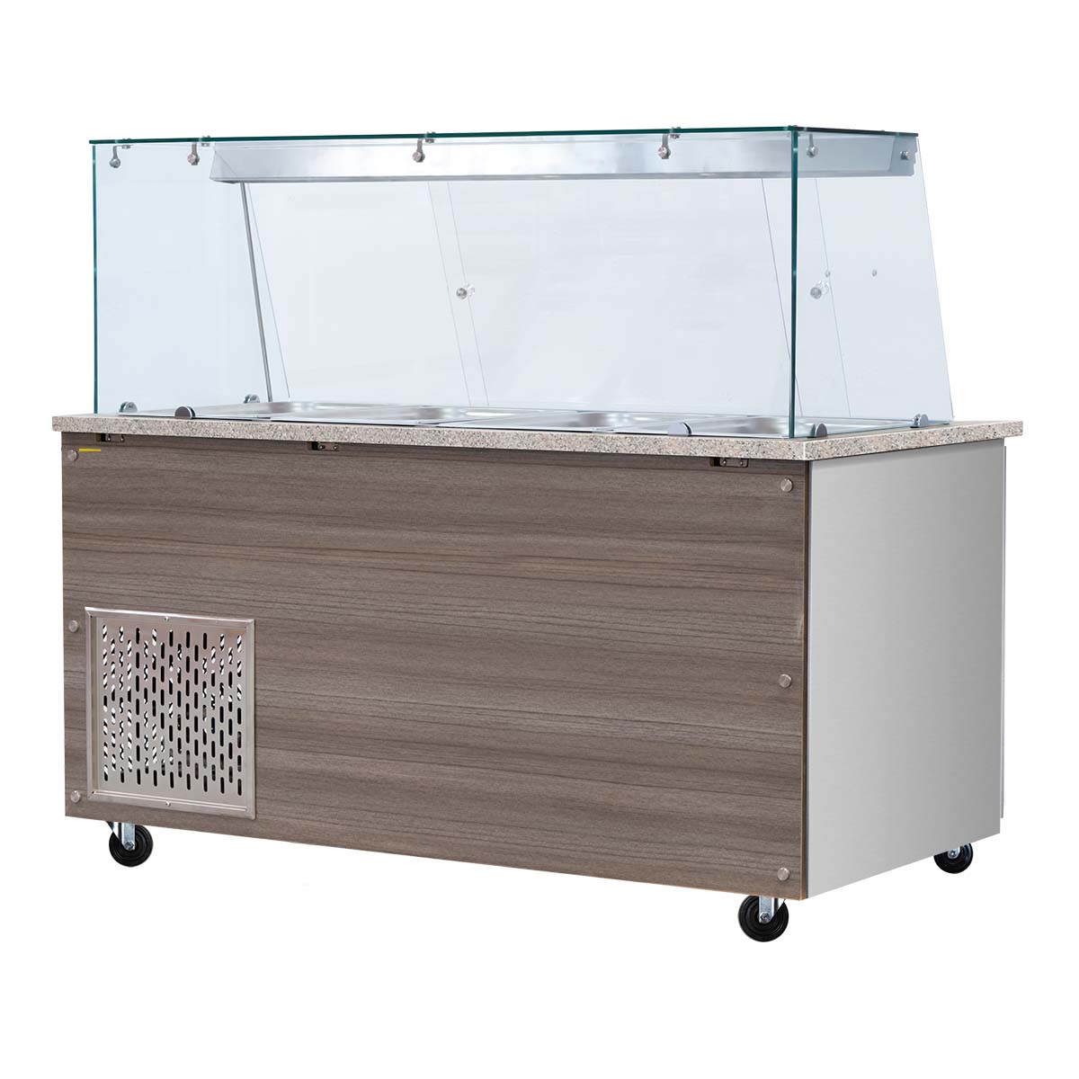 SNACK line, cold counter, 4x GN1/1, granite pink-gray, 153x82x85.5 clear glass with intermediate shelf, H=496mm