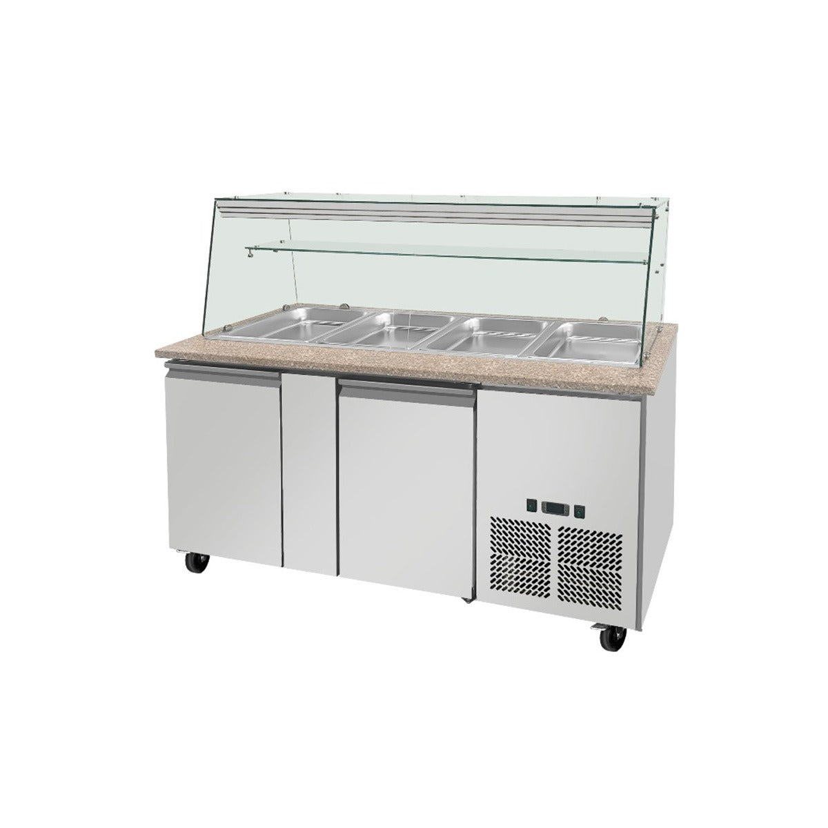 SNACK-Line, Kalte Theke, 4x GN1/1, Granit rosa-grau, 152x82x88,5 Klarglas ohne Zwischenablage, H=396mm