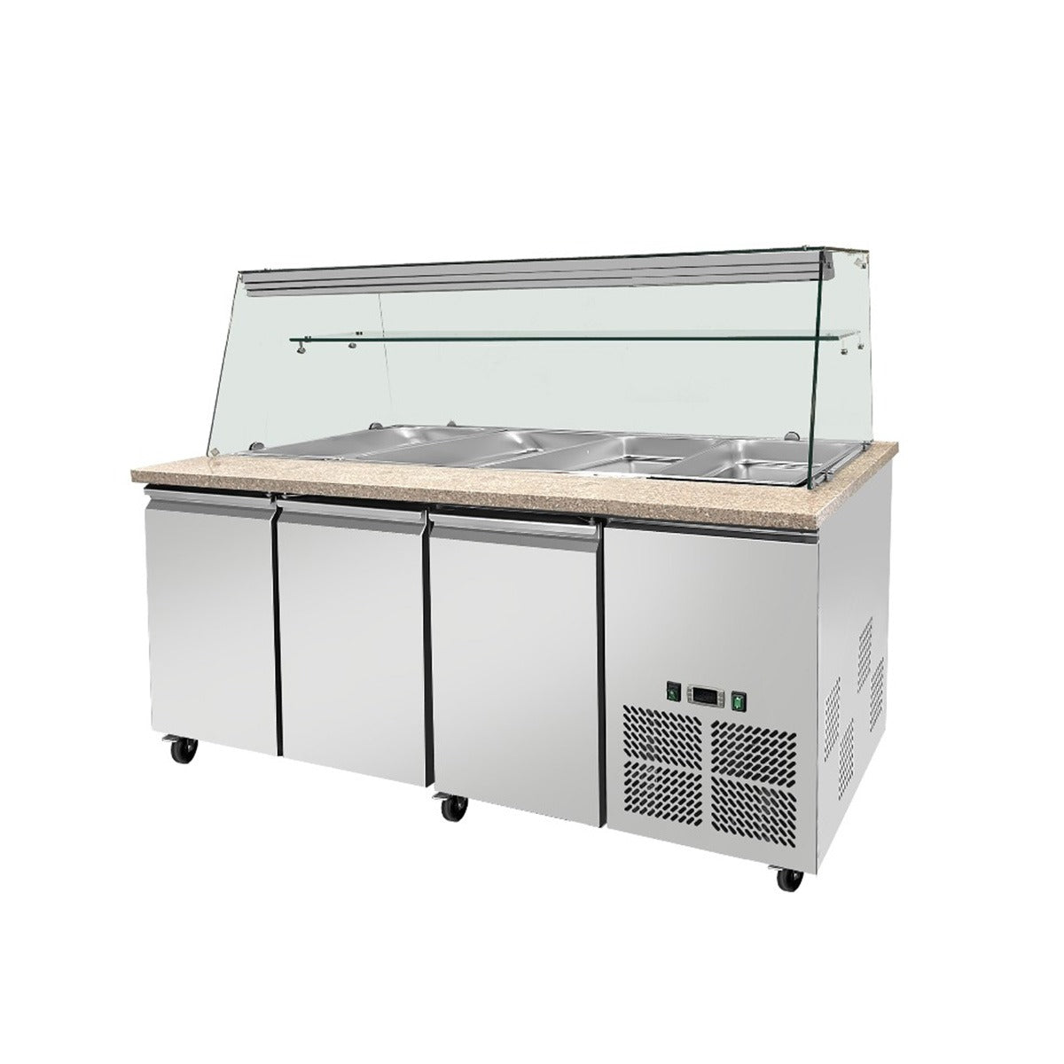 SNACK line, cold counter, 5x GN1/1, granite pink-gray, 188x82x85.5 Clear glass structure with intermediate shelf, H=496mm