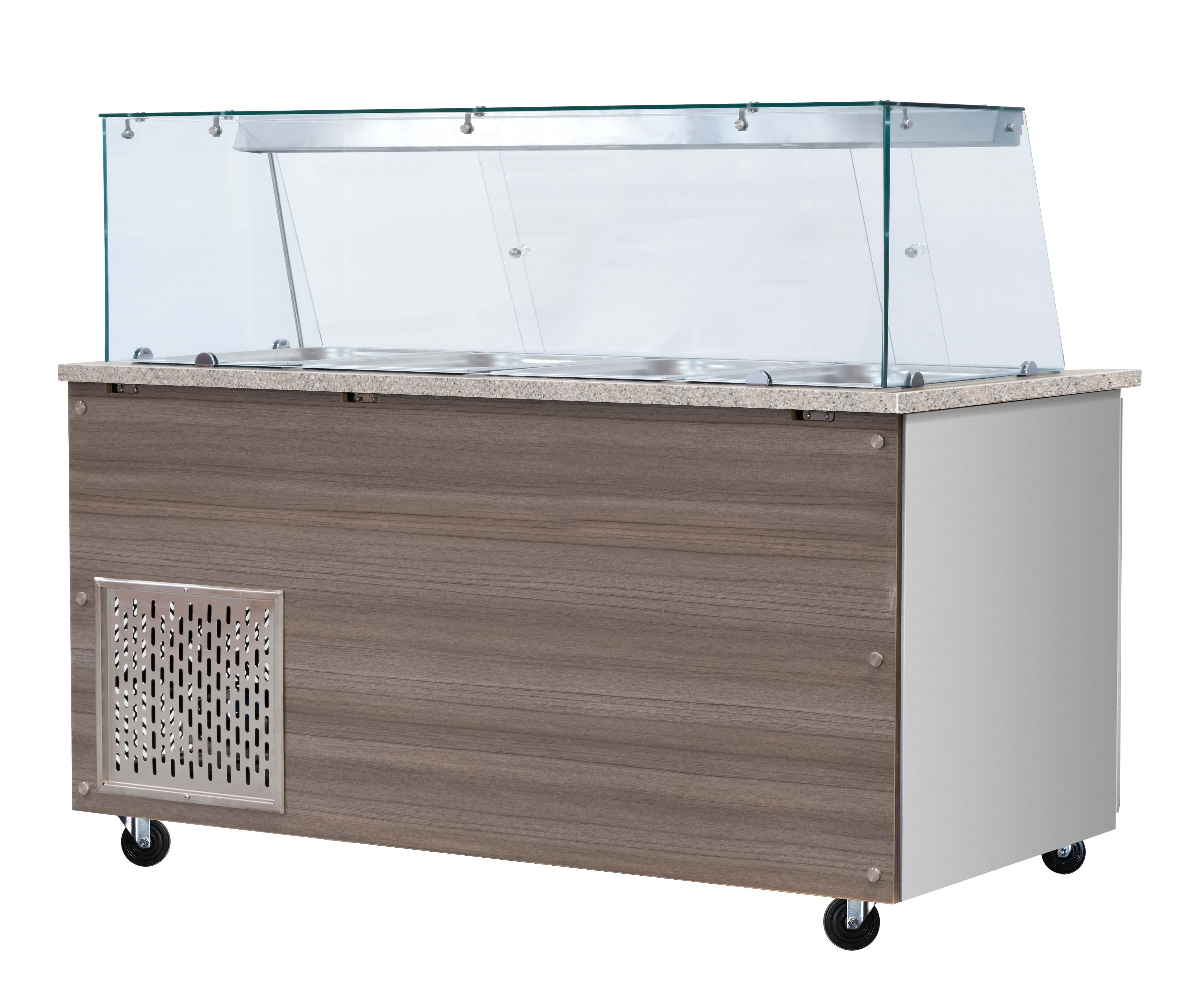 SNACK-Line, Kalte Theke, 5x GN1/1, Granit rosa-grau, 188x82x85.5 Glasaufbau Klarglas  mit Zwischenablage, H=496mm - Image 2