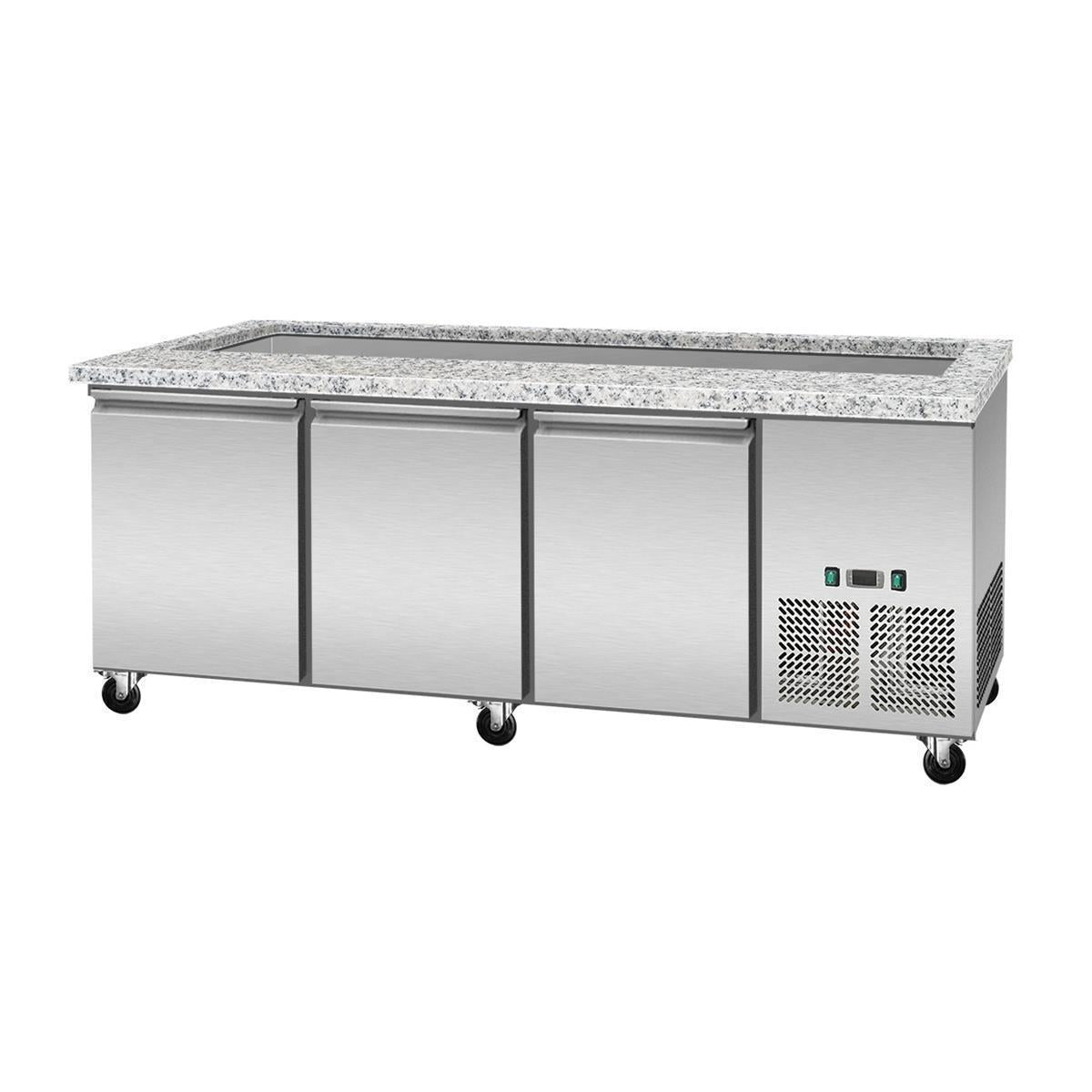 SNACK line, cold counter, 5x GN1/1, granite pink-gray, 188x82x85.5 Clear glass structure with intermediate shelf, H=496mm - Image 4