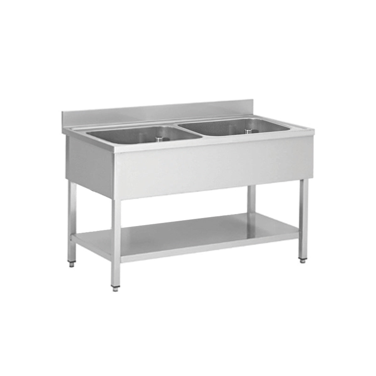 Stainless steel sink unit, two basins center, 140 x 60