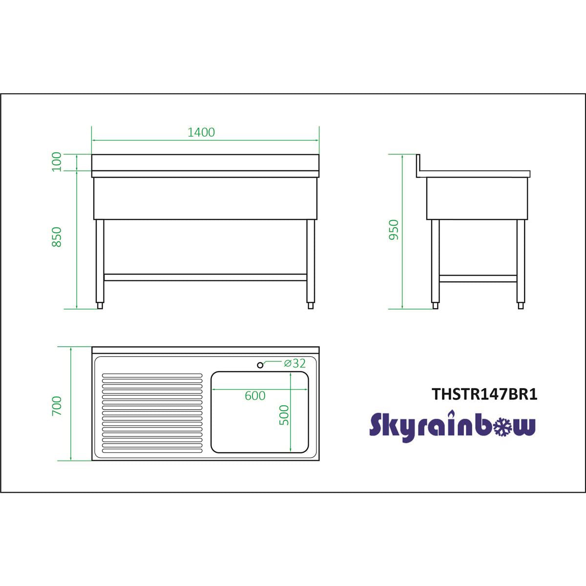 Stainless steel sink unit, one bowl right, 140 x 70 - Image 10