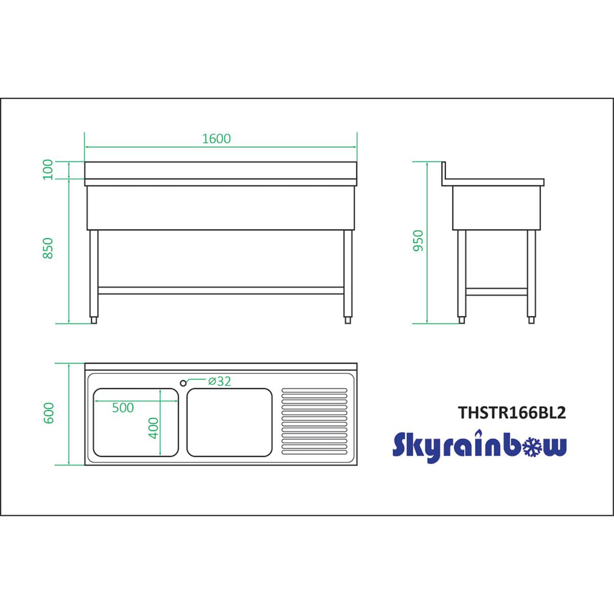Stainless steel sink unit, two bowls left, 160 x 60 - Image 10