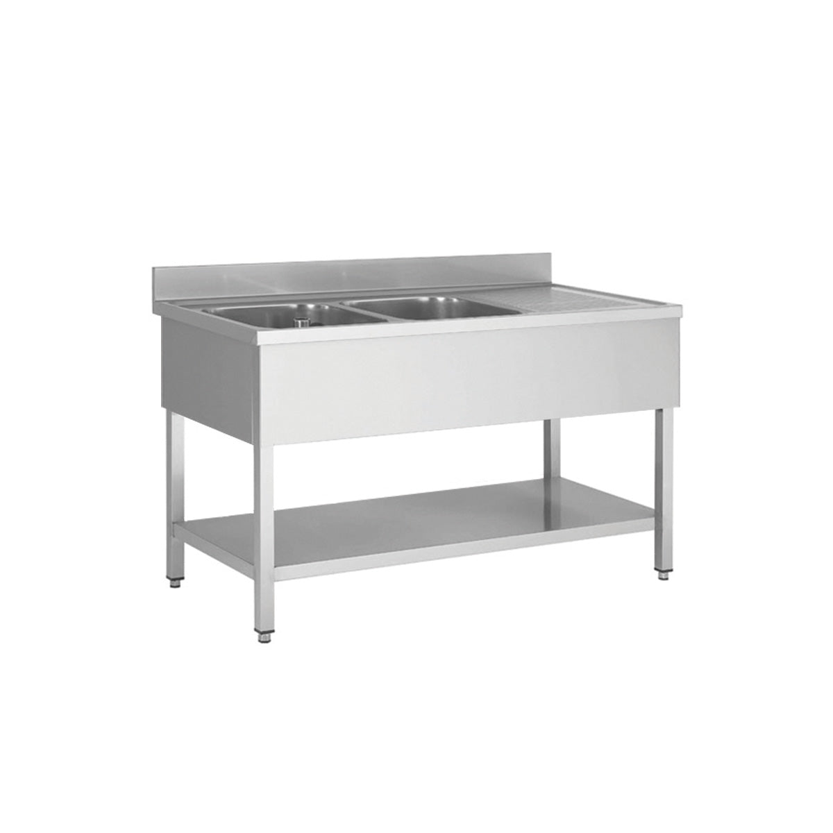 Stainless steel sink unit, two bowls left, 180 x 70