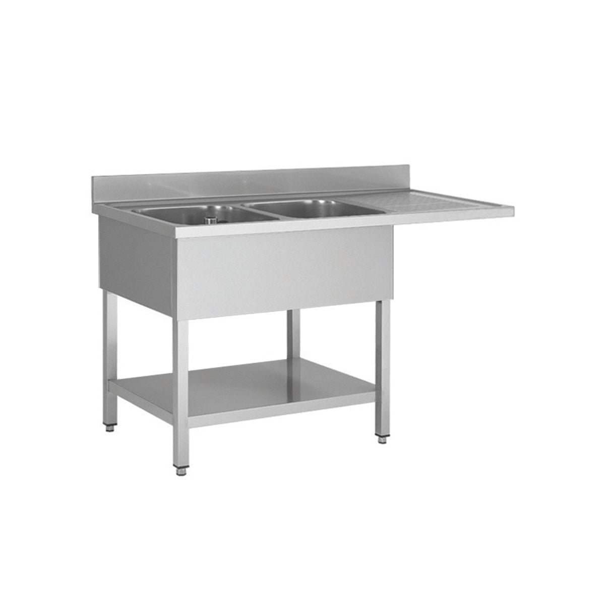 Stainless steel sink center, two bowls left, 180 x 70