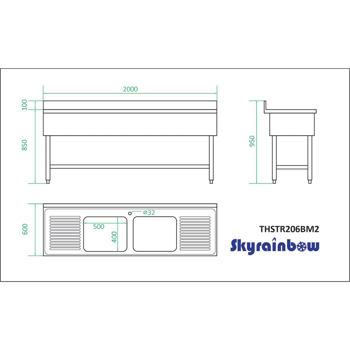Stainless steel sink unit, two basins center, 200 x 60 - Image 10
