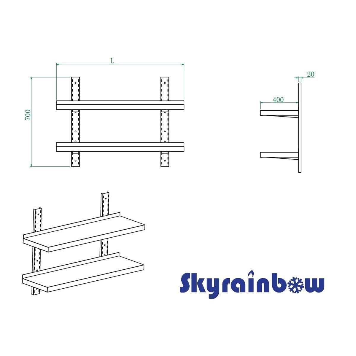Wall shelf, stainless steel reinforced, 2 shelves, 60x40 - Image 6